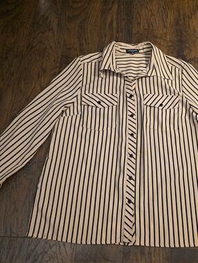 Notations Petite Striped Blouse in Cream and Black